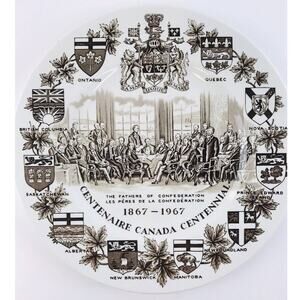 Wood & Sons Ironstone Fathers Confederation Canada Flow Brown Centennial Plate